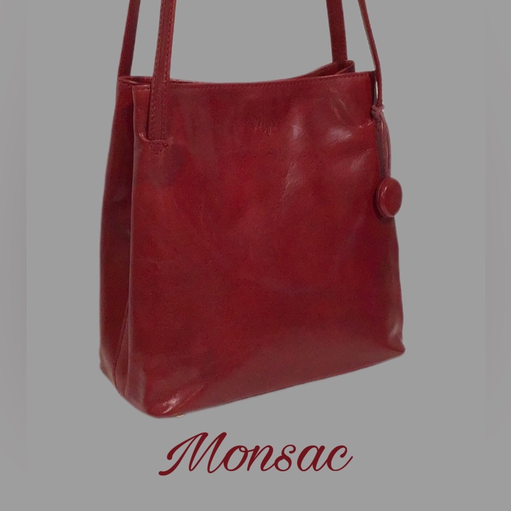 Monsac Leather Shoulder Bag, Leather Dangler, Maroon
